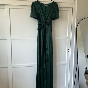 Forest Green Side Slit Satin Maternity Maxi Dress Size Small